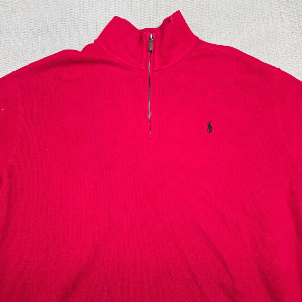 Polo Ralph Lauren Sweater Mens XLT Tall Red 1/4 Zip Mock Neck Sweatshirt Pony - Picture 3 of 16